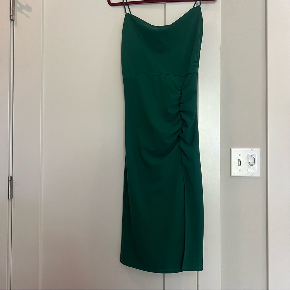 Socialite Green Sheath Midi Dress Spaghetti Strap